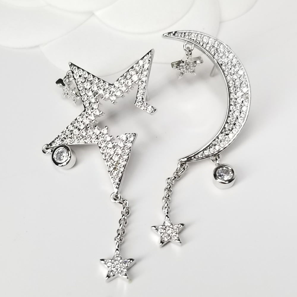 NWT Pave CZ Moon and Star Earrings - Picture 9 of 11